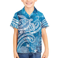 World Ocean Day Polynesian Pattern Family Matching Long Sleeve Bodycon Dress and Hawaiian Shirt Crystal Waves