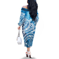 World Ocean Day Polynesian Pattern Family Matching Off The Shoulder Long Sleeve Dress and Hawaiian Shirt Crystal Waves