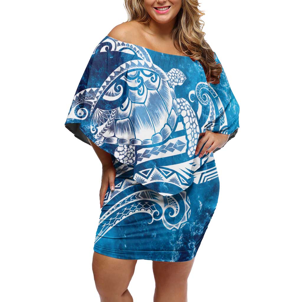World Ocean Day Polynesian Pattern Family Matching Off Shoulder Short Dress and Hawaiian Shirt Crystal Waves