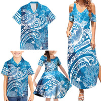 World Ocean Day Polynesian Pattern Family Matching Summer Maxi Dress and Hawaiian Shirt Crystal Waves