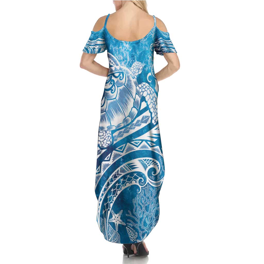 World Ocean Day Polynesian Pattern Family Matching Summer Maxi Dress and Hawaiian Shirt Crystal Waves