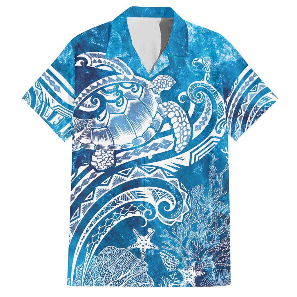 World Ocean Day Polynesian Pattern Family Matching Tank Maxi Dress and Hawaiian Shirt Crystal Waves