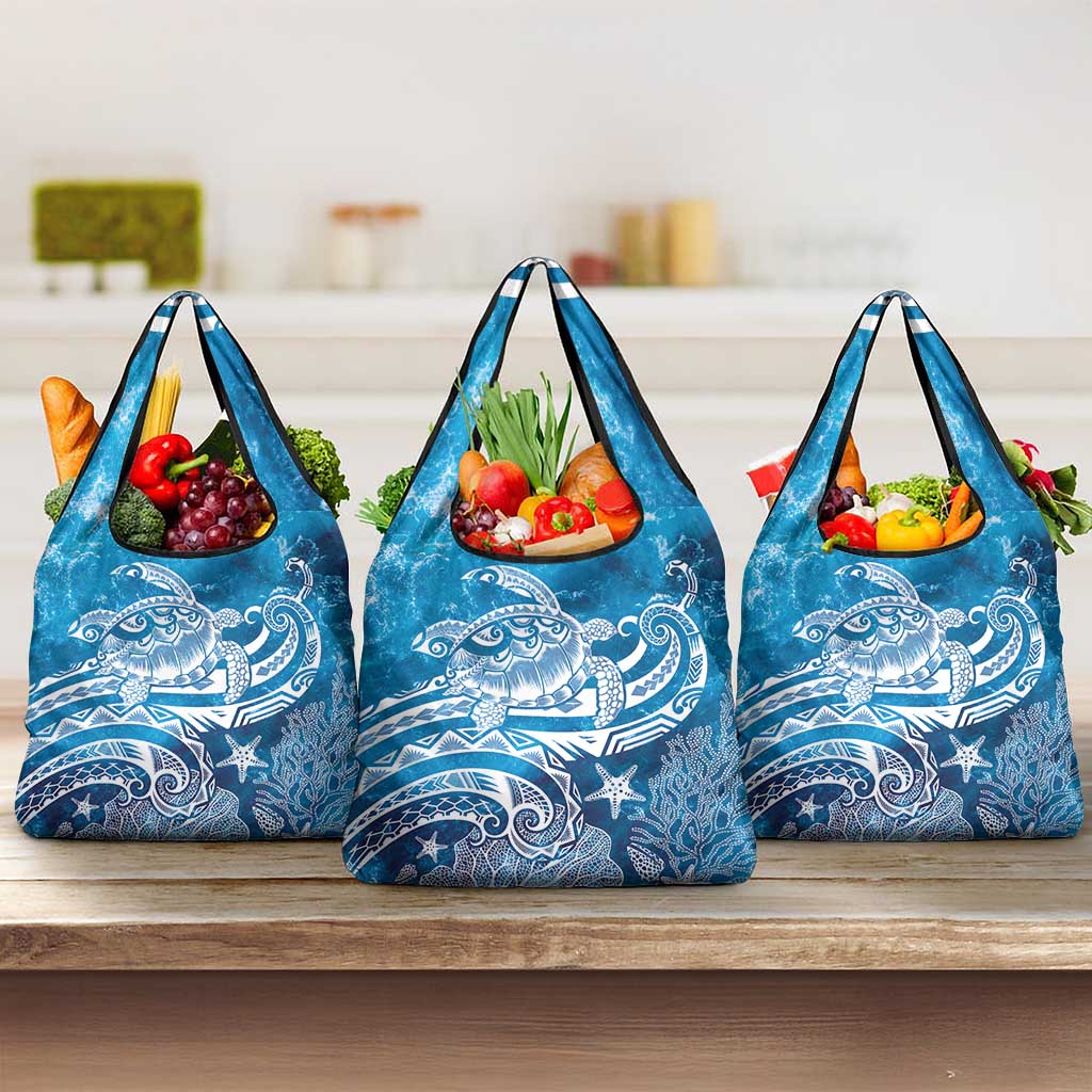 World Ocean Day Polynesian Pattern Grocery Bag Crystal Waves