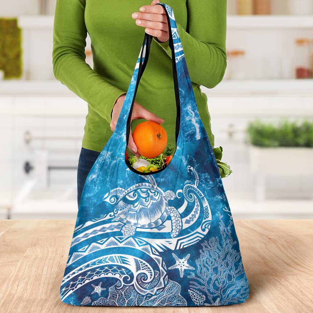 World Ocean Day Polynesian Pattern Grocery Bag Crystal Waves