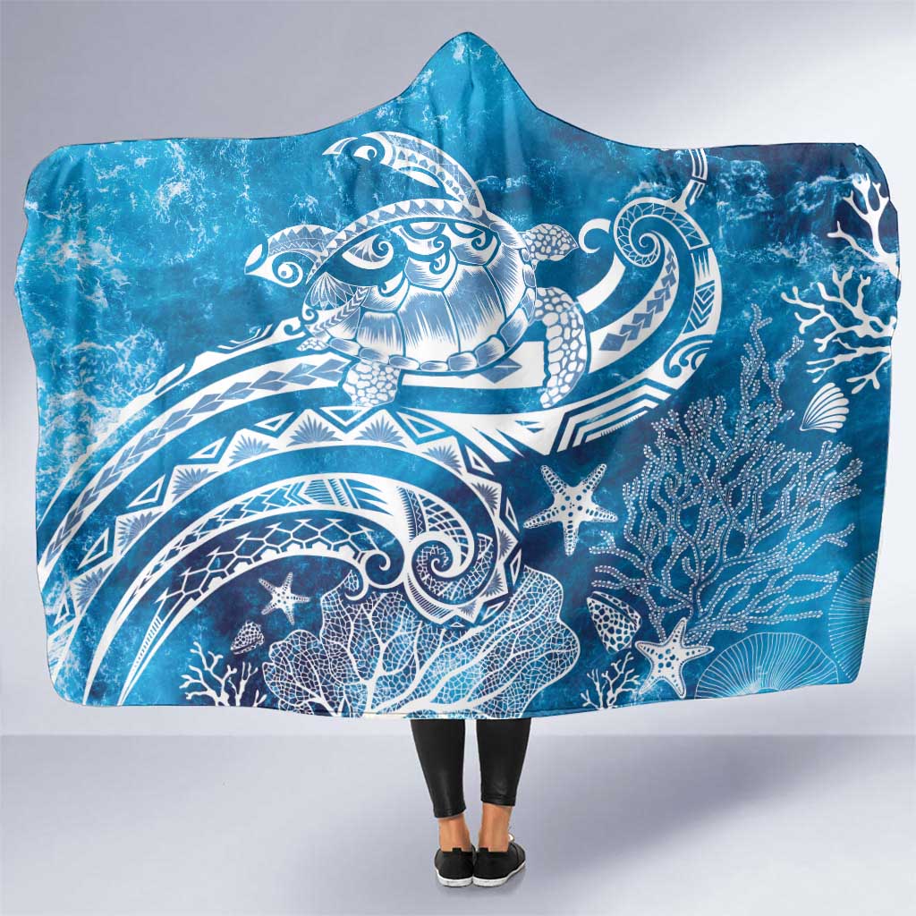 World Ocean Day Polynesian Pattern Hooded Blanket Crystal Waves