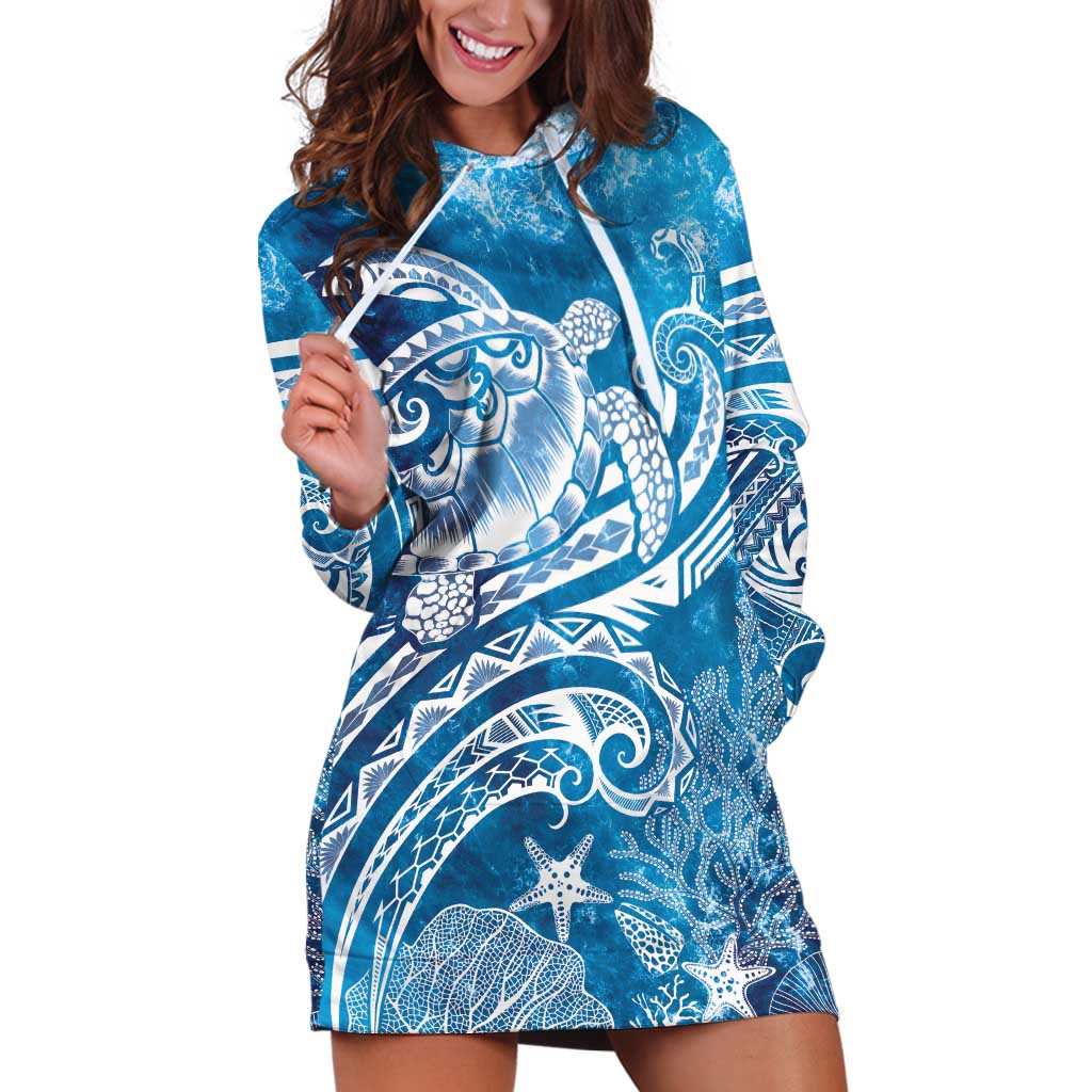 World Ocean Day Polynesian Pattern Hoodie Dress Crystal Waves