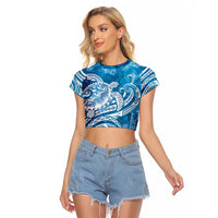 World Ocean Day Polynesian Pattern Raglan Cropped T Shirt Crystal Waves