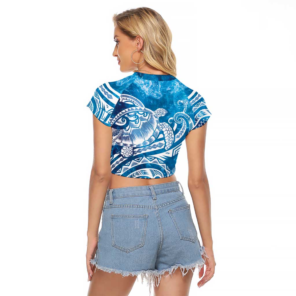 World Ocean Day Polynesian Pattern Raglan Cropped T Shirt Crystal Waves