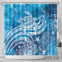 World Ocean Day Polynesian Pattern Shower Curtain Crystal Waves