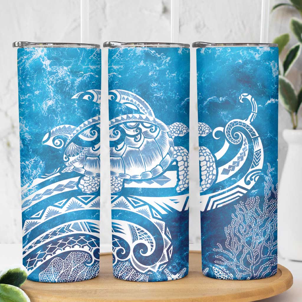 World Ocean Day Polynesian Pattern Skinny Tumbler Crystal Waves