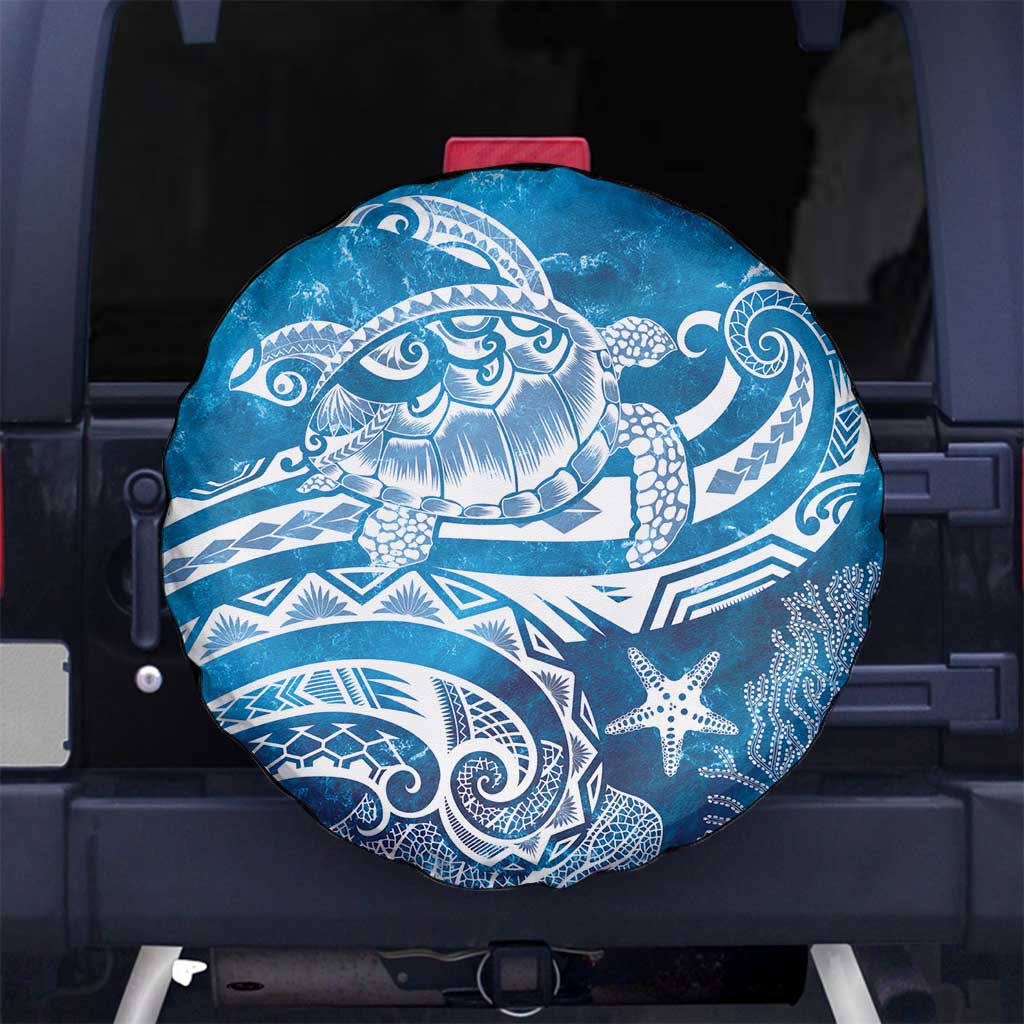 World Ocean Day Polynesian Pattern Spare Tire Cover Crystal Waves