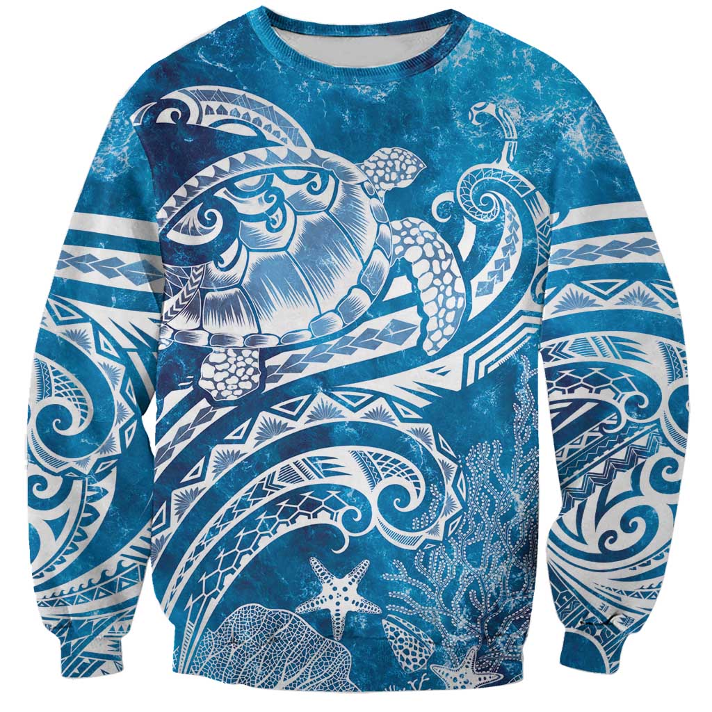 World Ocean Day Polynesian Pattern Sweatshirt Crystal Waves