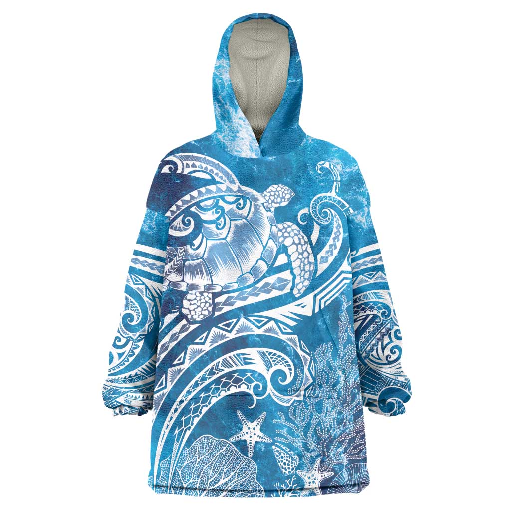 World Ocean Day Polynesian Pattern Wearable Blanket Hoodie Crystal Waves
