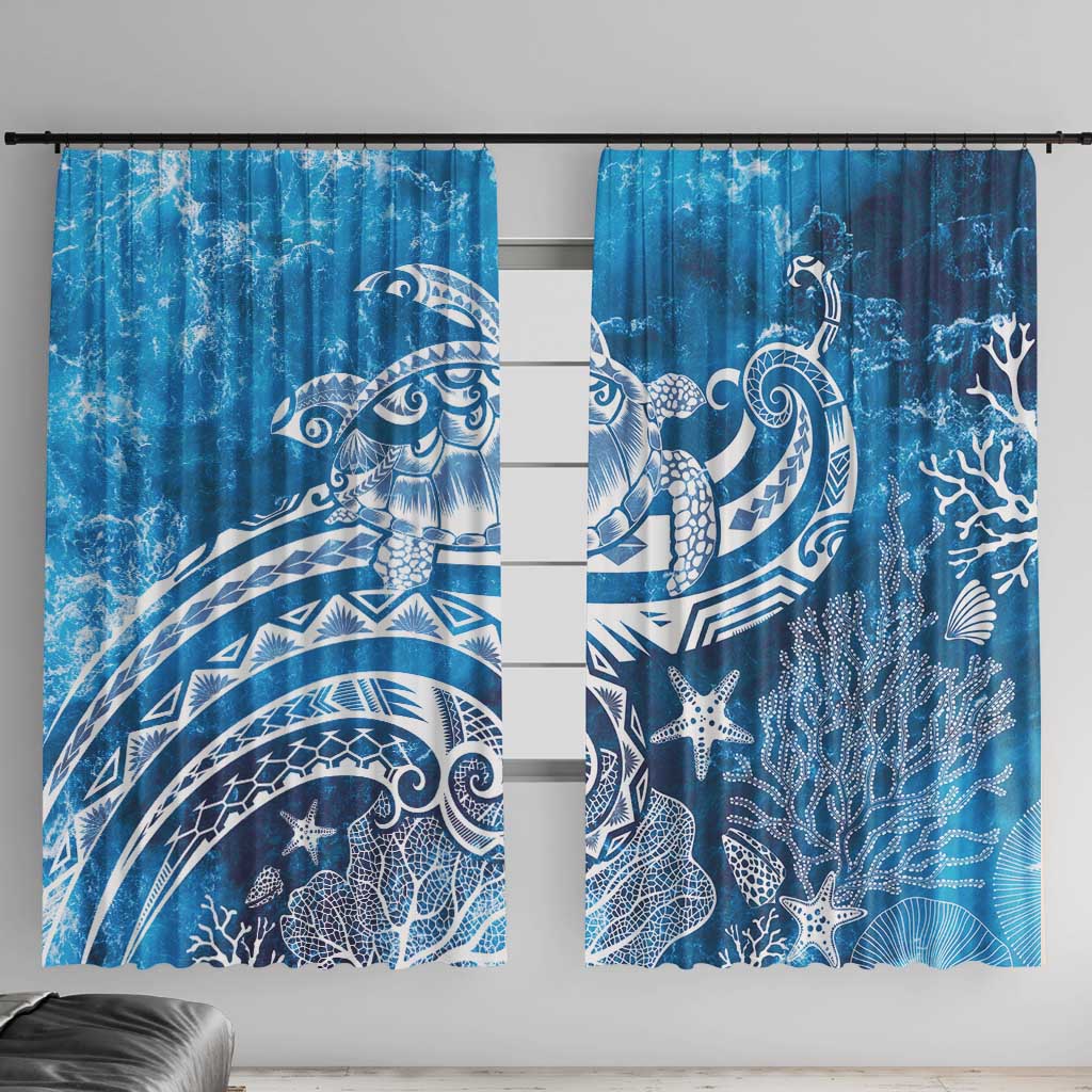 World Ocean Day Polynesian Pattern Window Curtain Crystal Waves LT7 With Hooks Blue - Polynesian Pride