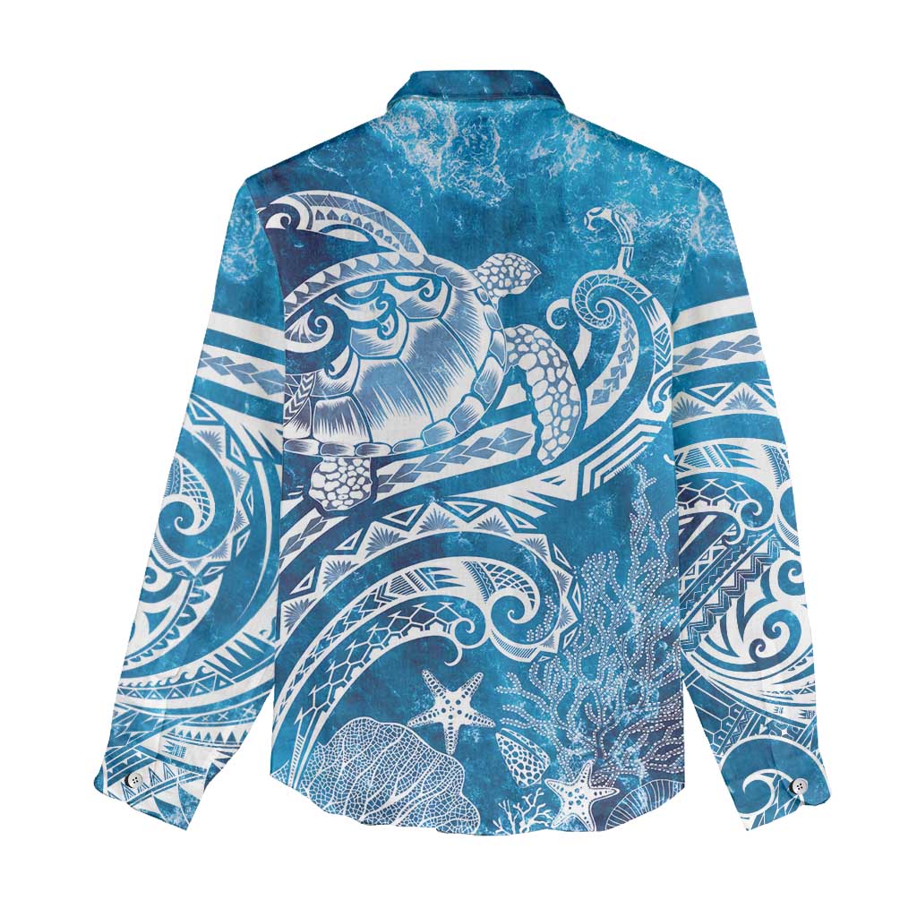 World Ocean Day Polynesian Pattern Women Casual Shirt Crystal Waves