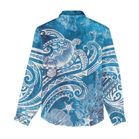 World Ocean Day Polynesian Pattern Women Casual Shirt Crystal Waves