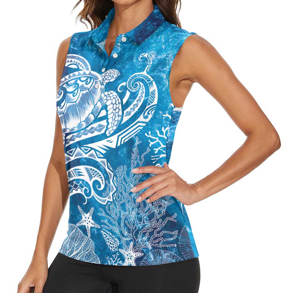 World Ocean Day Polynesian Pattern Women Sleeveless Polo Shirt Crystal Waves
