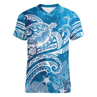 World Ocean Day Polynesian Pattern Women V-Neck T-Shirt Crystal Waves