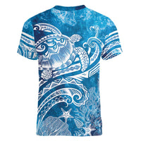 World Ocean Day Polynesian Pattern Women V-Neck T-Shirt Crystal Waves