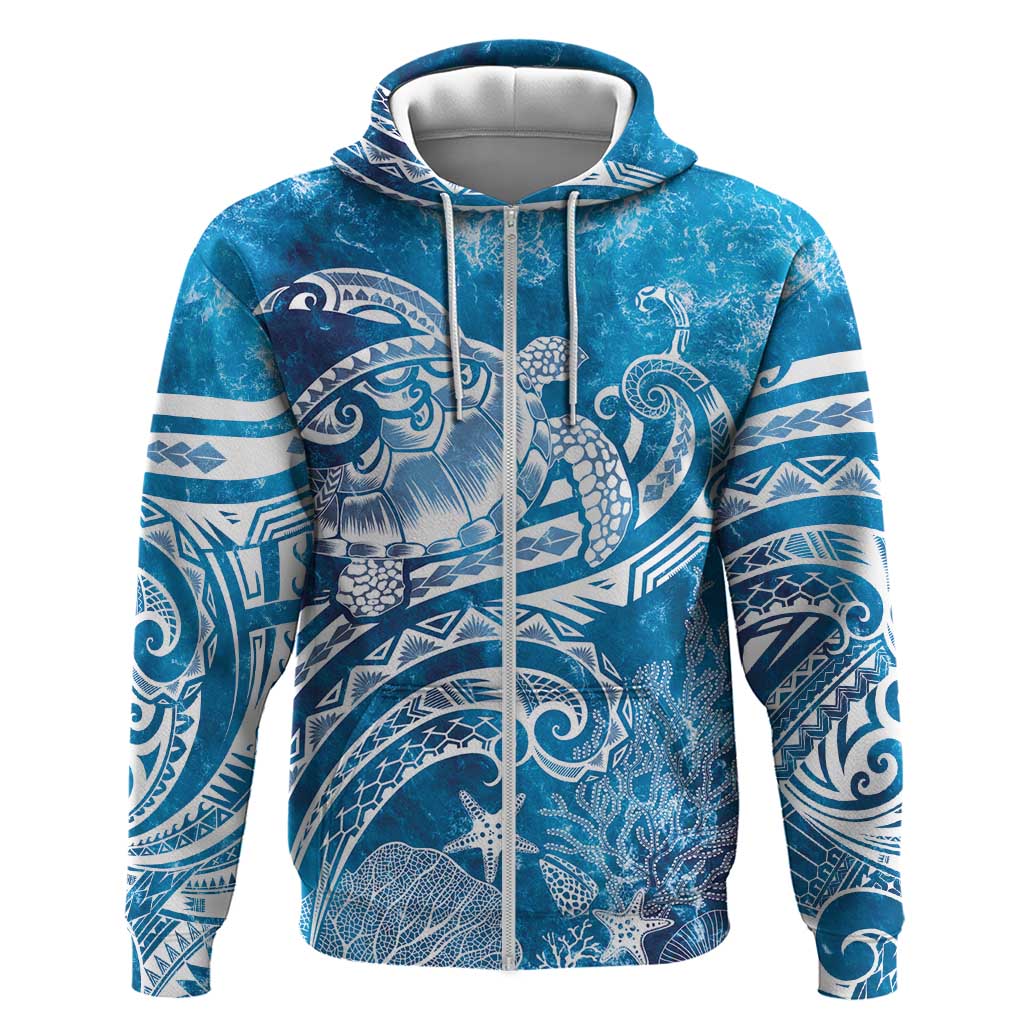 World Ocean Day Polynesian Pattern Zip Hoodie Crystal Waves LT7 Zip Hoodie Blue - Polynesian Pride