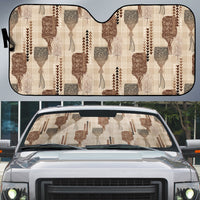 Aloha Hawaii Vintage Kahili Pa'a Lima Auto Sun Shade Palaka Print Cozy Beige
