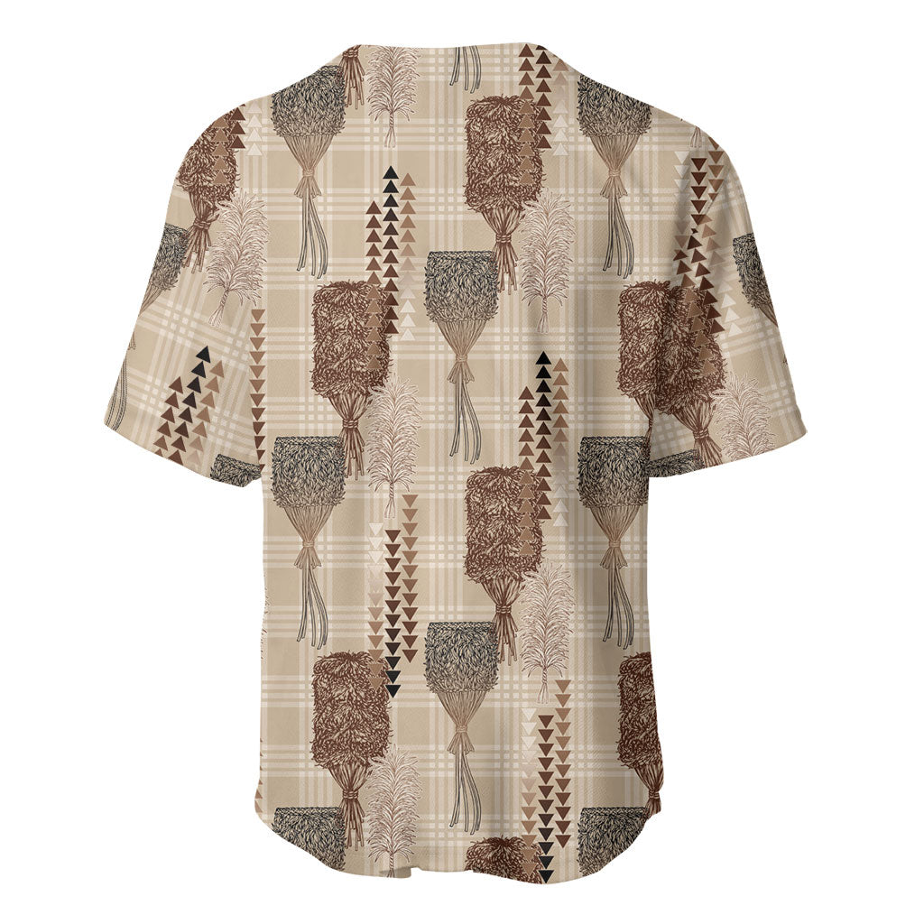Aloha Hawaii Vintage Kahili Pa'a Lima Baseball Jersey Palaka Print Cozy Beige