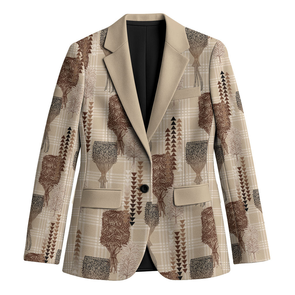 Aloha Hawaii Vintage Kahili Pa'a Lima Blazer Palaka Print Cozy Beige