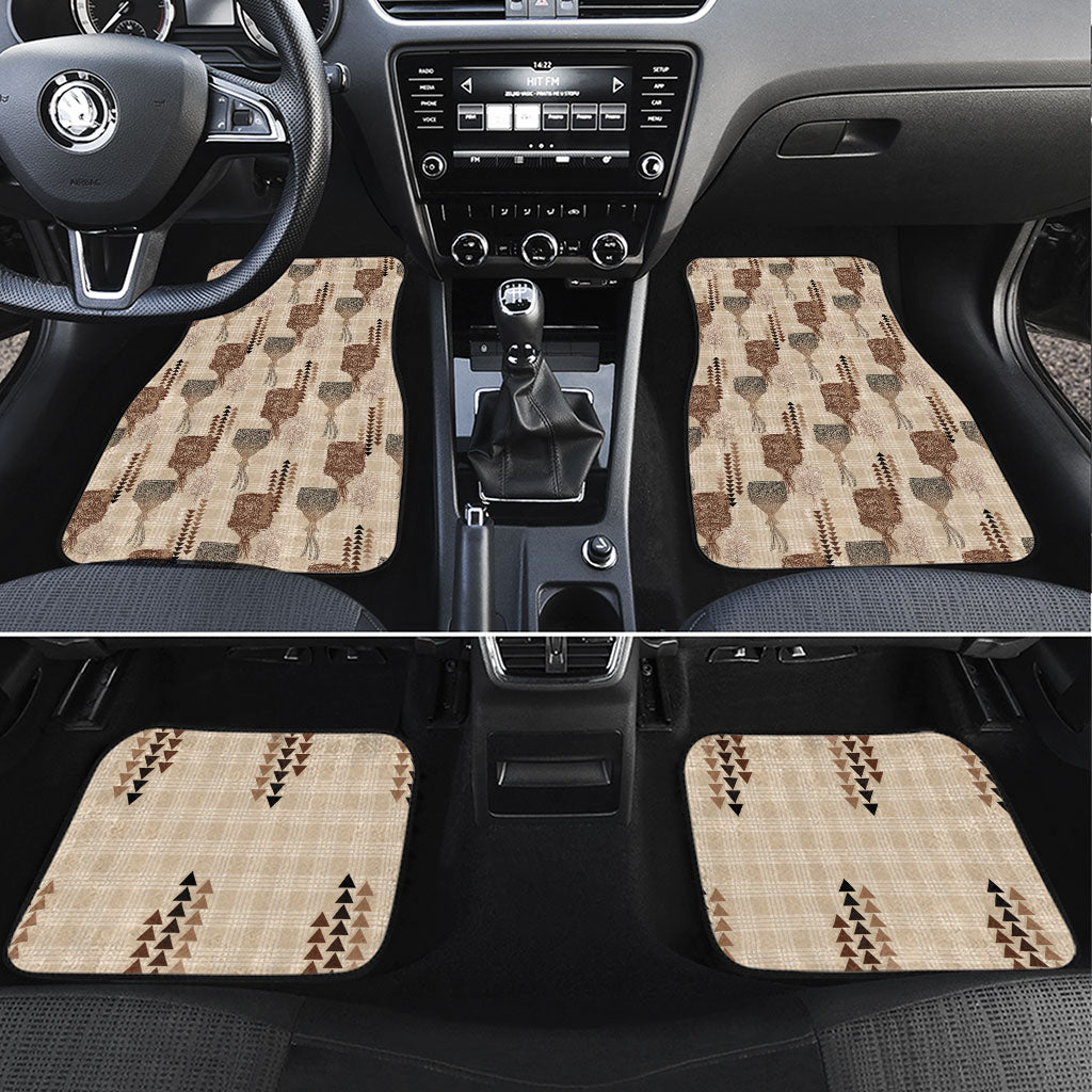 Aloha Hawaii Vintage Kahili Pa'a Lima Car Mats Palaka Print Cozy Beige LT7 Set 4pcs Beige - Polynesian Pride
