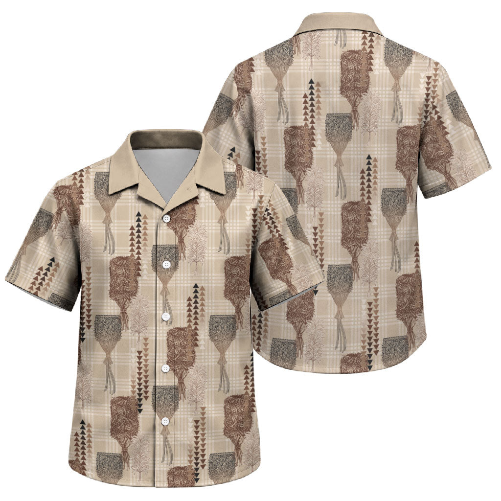 Aloha Hawaii Vintage Kahili Pa'a Lima Family Matching Off The Shoulder Long Sleeve Dress and Hawaiian Shirt Palaka Print Cozy Beige