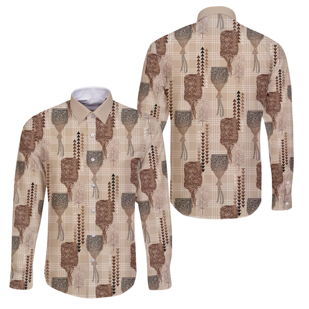 Aloha Hawaii Vintage Kahili Pa'a Lima Family Matching Off Shoulder Short Dress and Hawaiian Shirt Palaka Print Cozy Beige