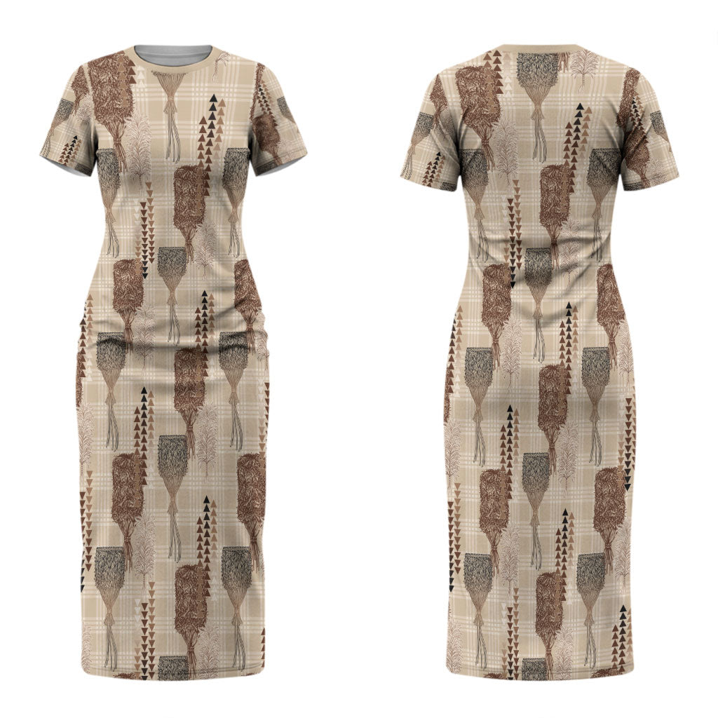 Aloha Hawaii Vintage Kahili Pa'a Lima Family Matching Short Sleeve Bodycon Dress and Hawaiian Shirt Palaka Print Cozy Beige