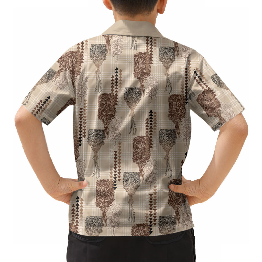 Aloha Hawaii Vintage Kahili Pa'a Lima Hawaiian Shirt Palaka Print Cozy Beige