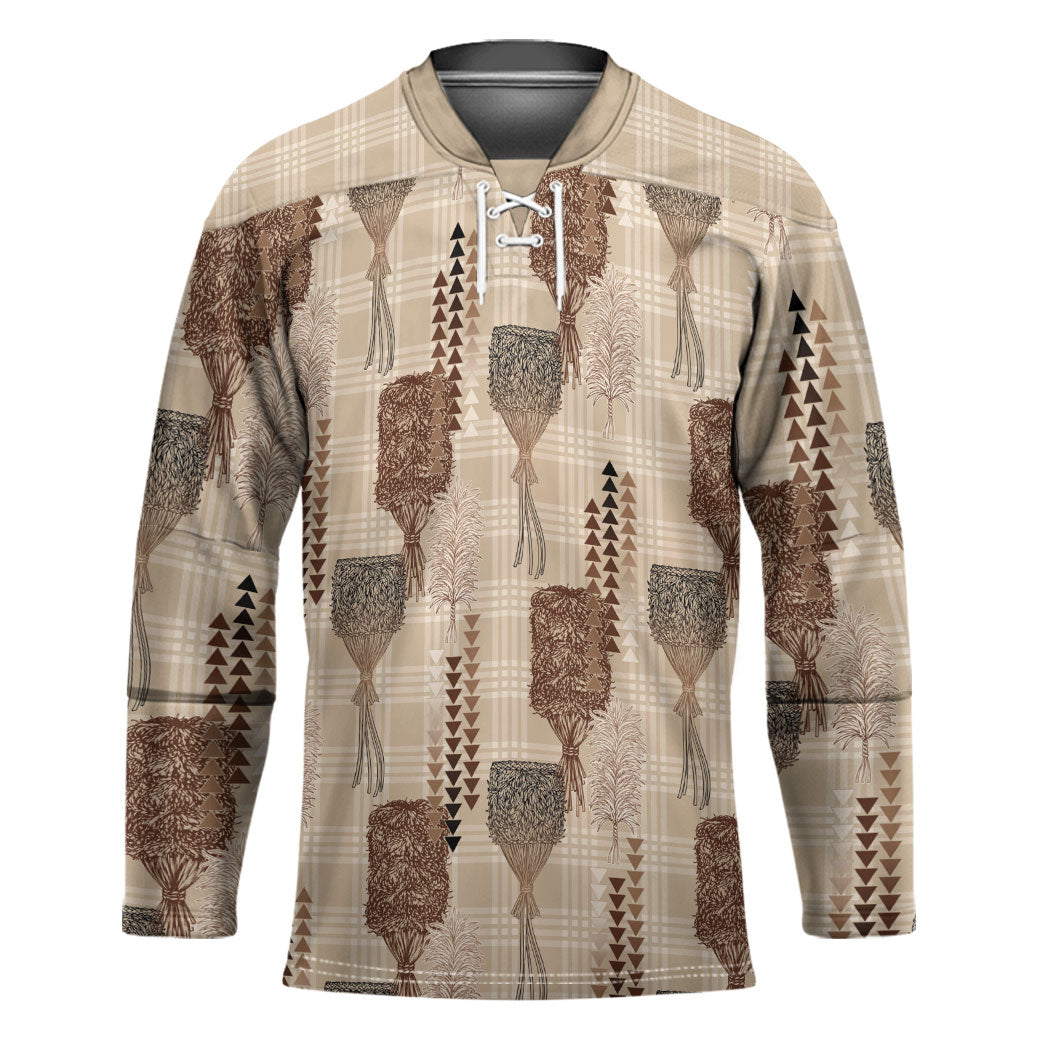 Aloha Hawaii Vintage Kahili Pa'a Lima Hockey Jersey Palaka Print Cozy Beige LT7 Unisex Beige - Polynesian Pride