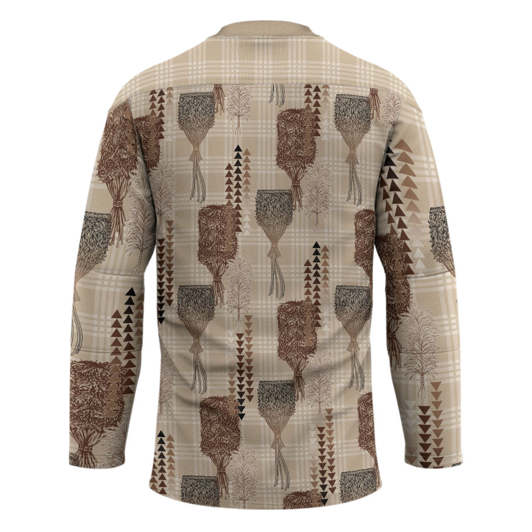 Aloha Hawaii Vintage Kahili Pa'a Lima Hockey Jersey Palaka Print Cozy Beige