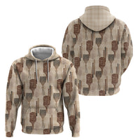 Aloha Hawaii Vintage Kahili Pa'a Lima Hoodie Palaka Print Cozy Beige
