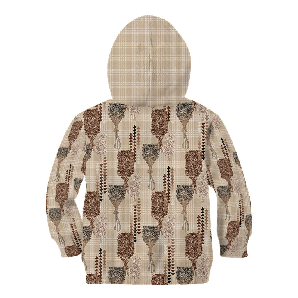 Aloha Hawaii Vintage Kahili Pa'a Lima Kid Hoodie Palaka Print Cozy Beige
