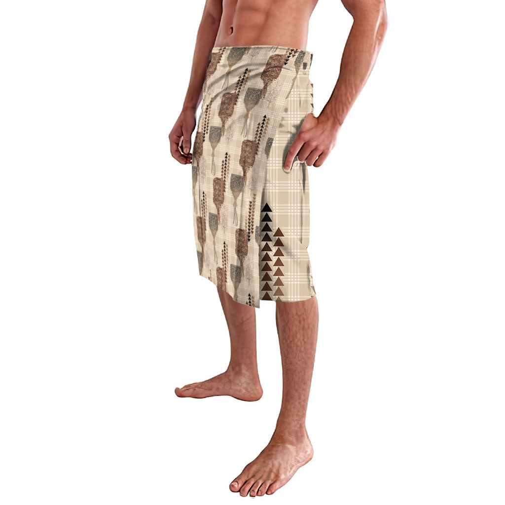 Aloha Hawaii Vintage Kahili Pa'a Lima Lavalava Palaka Print Cozy Beige