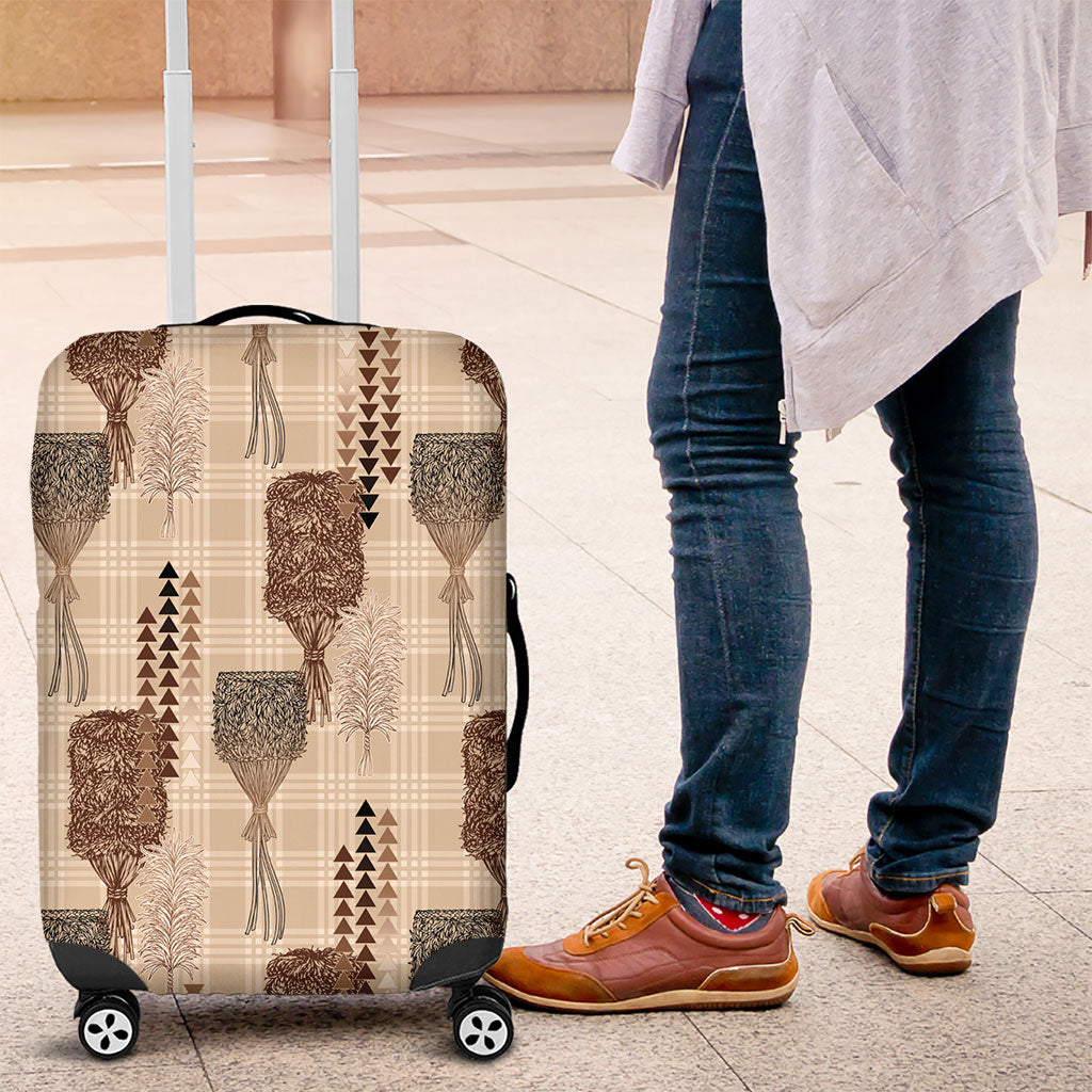Aloha Hawaii Vintage Kahili Pa'a Lima Luggage Cover Palaka Print Cozy Beige LT7 Beige - Polynesian Pride