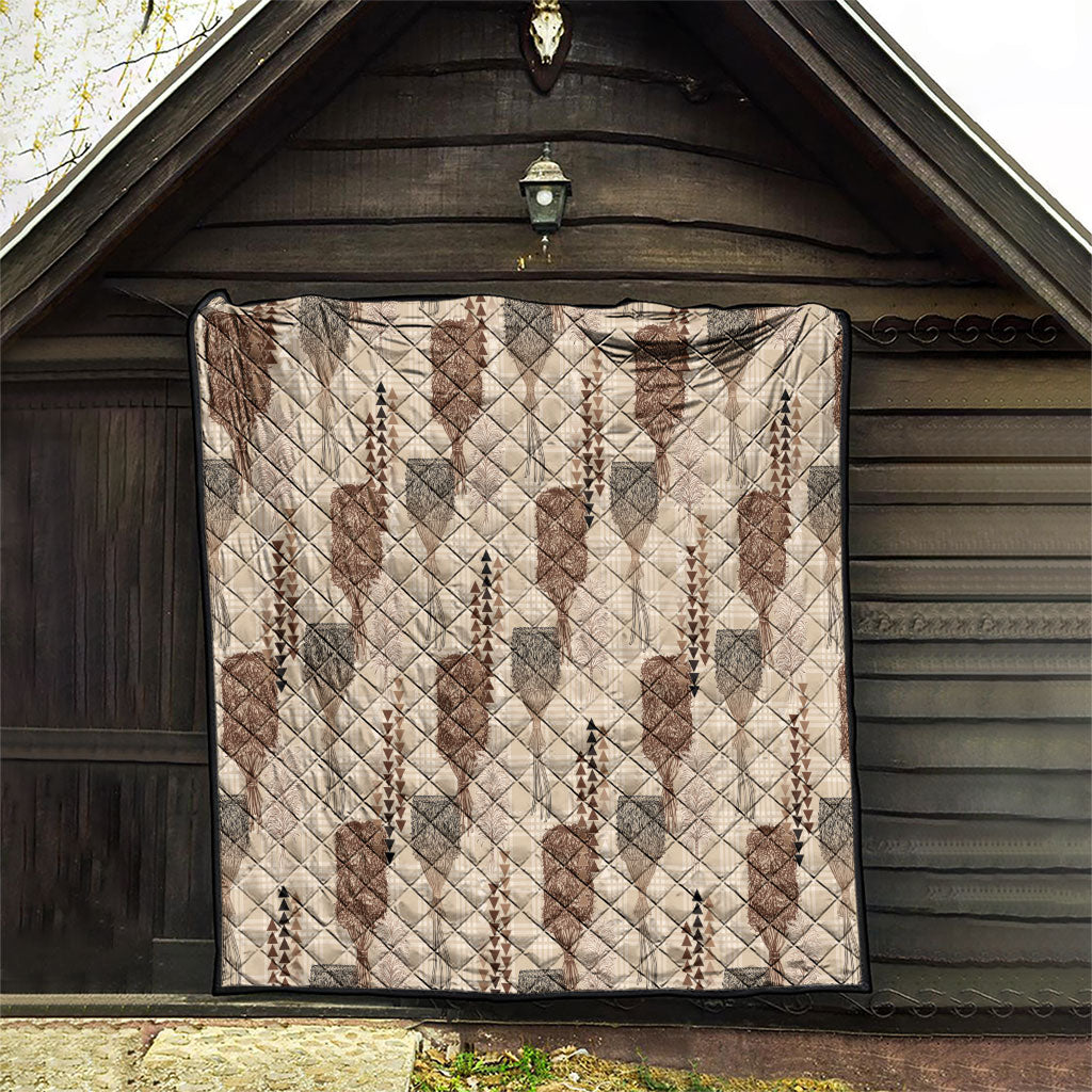 Aloha Hawaii Vintage Kahili Pa'a Lima Quilt Palaka Print Cozy Beige