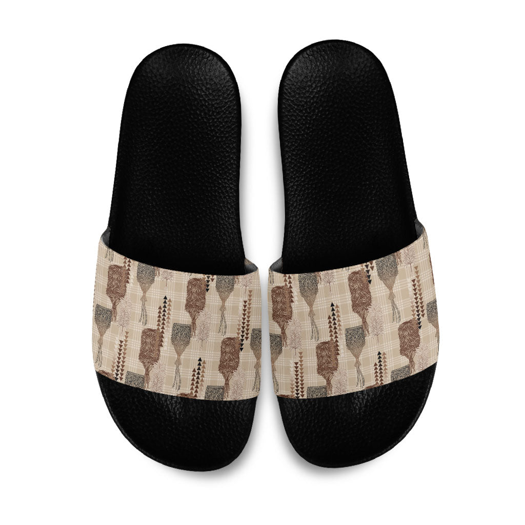 Aloha Hawaii Vintage Kahili Pa'a Lima Slide Sandals Palaka Print Cozy Beige LT7 Beige - Polynesian Pride