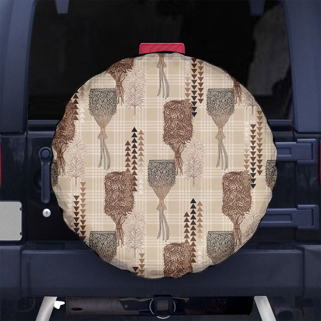 Aloha Hawaii Vintage Kahili Pa'a Lima Spare Tire Cover Palaka Print Cozy Beige LT7 No hole Beige - Polynesian Pride