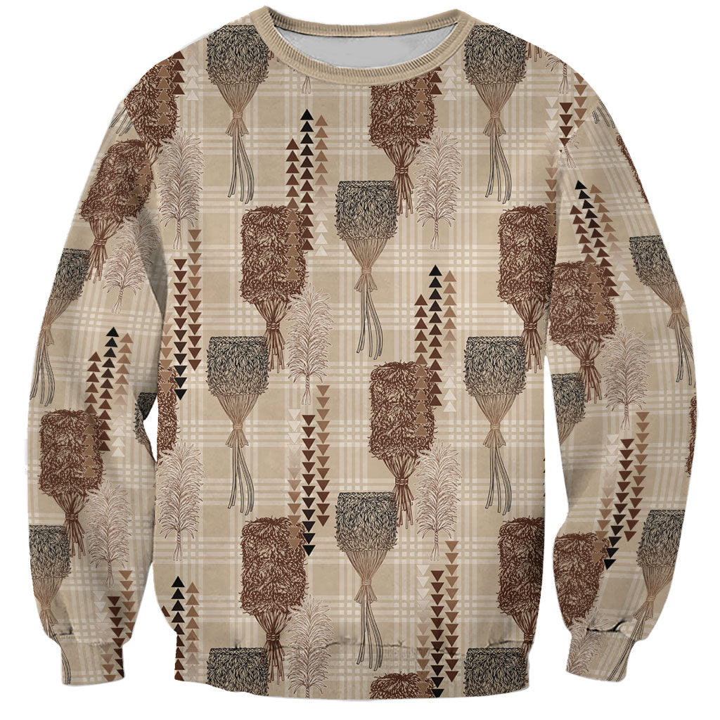 Aloha Hawaii Vintage Kahili Pa'a Lima Sweatshirt Palaka Print Cozy Beige LT7 Unisex Beige - Polynesian Pride