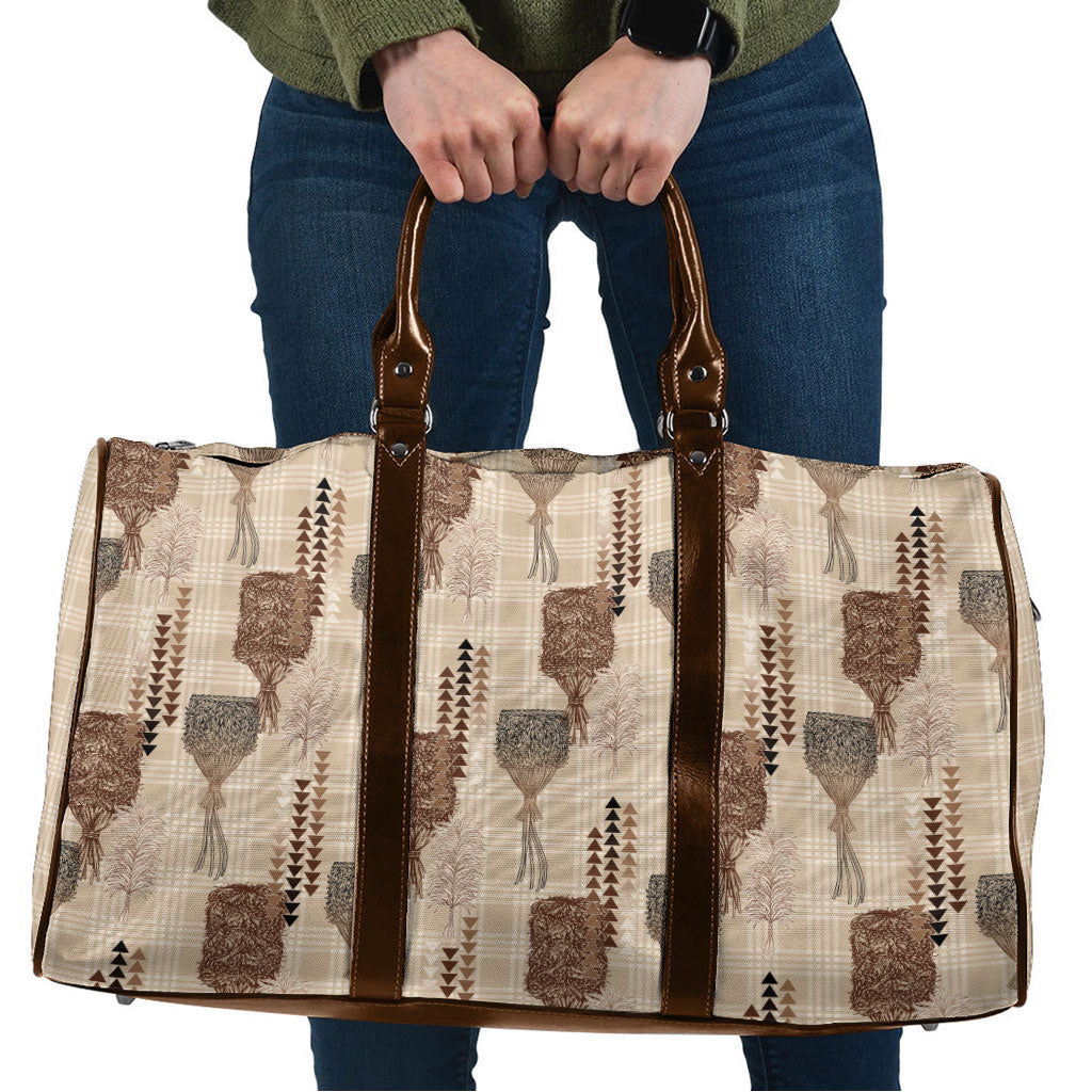 Aloha Hawaii Vintage Kahili Pa'a Lima Travel Bag Palaka Print Cozy Beige