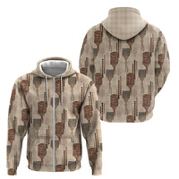 Aloha Hawaii Vintage Kahili Pa'a Lima Zip Hoodie Palaka Print Cozy Beige