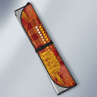 Aloha Hawaii Vintage Kahili Pa'a Lima Auto Sun Shade Palaka Print Hilo Royal Red-Yellow