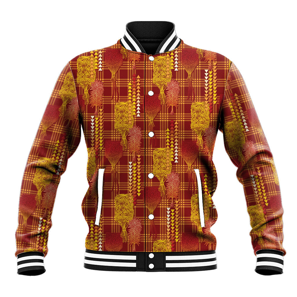 Aloha Hawaii Vintage Kahili Pa'a Lima Baseball Jacket Palaka Print Hilo Royal Red-Yellow