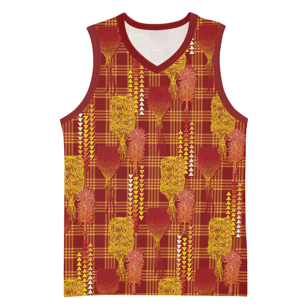 Aloha Hawaii Vintage Kahili Pa'a Lima Basketball Jersey Palaka Print Hilo Royal Red-Yellow LT7 Unisex Red - Polynesian Pride