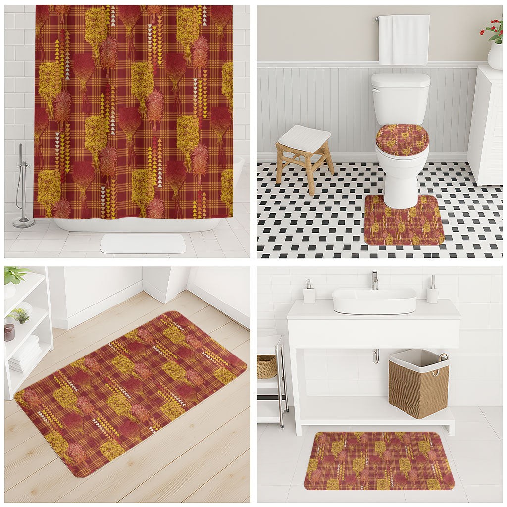 Aloha Hawaii Vintage Kahili Pa'a Lima Bathroom Set Palaka Print Hilo Royal Red-Yellow