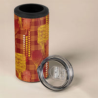 Aloha Hawaii Vintage Kahili Pa'a Lima 4 in 1 Can Cooler Tumbler Palaka Print Hilo Royal Red-Yellow
