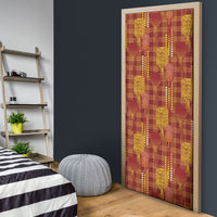 Aloha Hawaii Vintage Kahili Pa'a Lima Door Cover Palaka Print Hilo Royal Red-Yellow